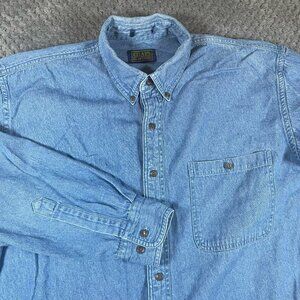 VTG Chaps Ralph Lauren Mens Size 16 32-22 Blue Denim Shirt 100% Cotton Workwear